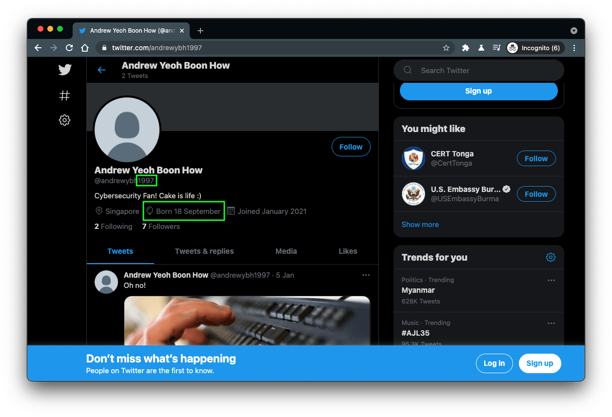 Twitter profile