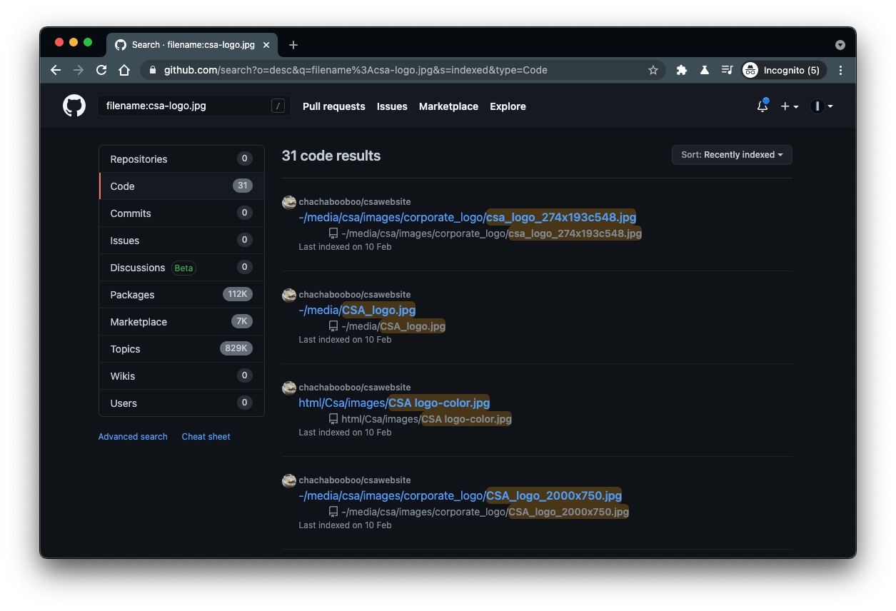 GitHub search